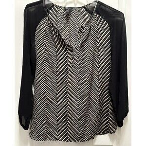Ann Taylor Small Blouse Long Sleeve Top silky soft, black & Tan.